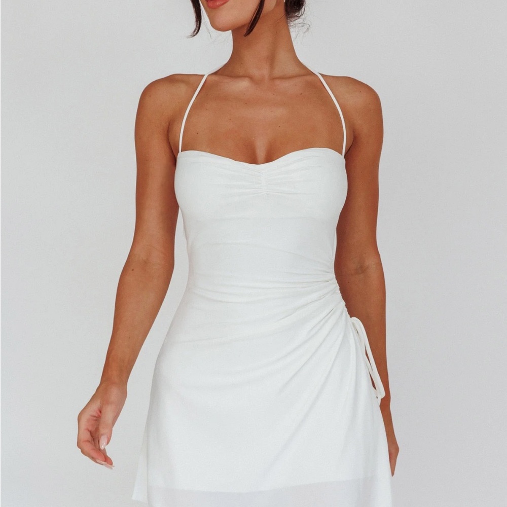 Ruched Side Mini Dress in Off White